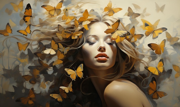 Sensual beauty with butterfly hair