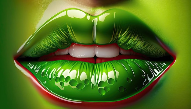 Sensual closeup of female lips with colored light Generative AI