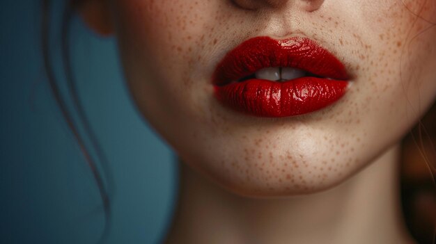 Sensual CloseUp of Womans Freckled Lips