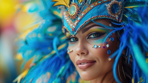 Sensual and cute woman Rio carnival participant in breathtaking costume