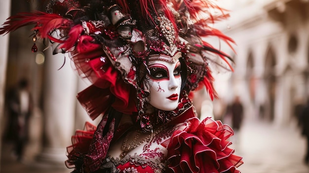 Sensual and cute woman Venice carnival participant in breathtaking costume