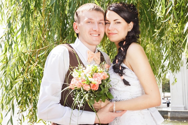 Sensual portrait of a young couple Wedding photo outdoor