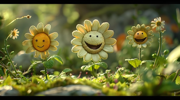 Sentient Flowers with Expressive Faces Blooming in an Animated Garden