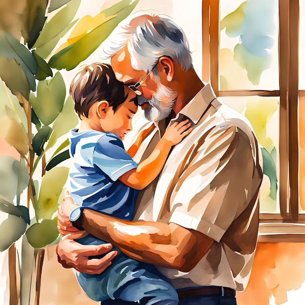 Sentimental Watercolor Fathers Day Gift Idea Dad and Child Artwork