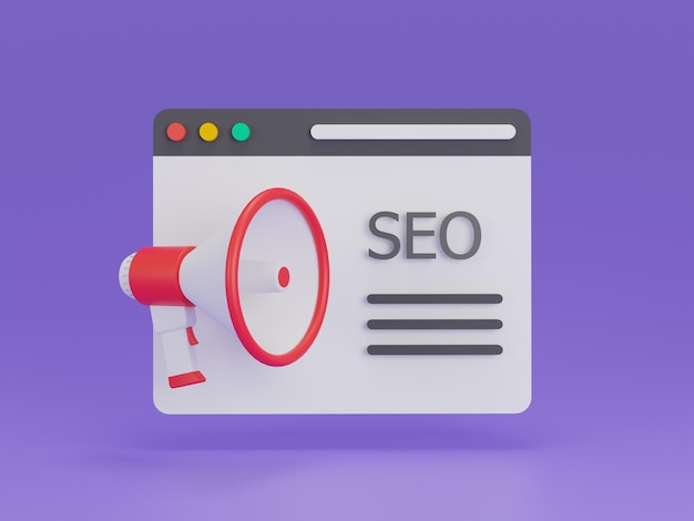 seo marketing concept with megaphone 3d illustration