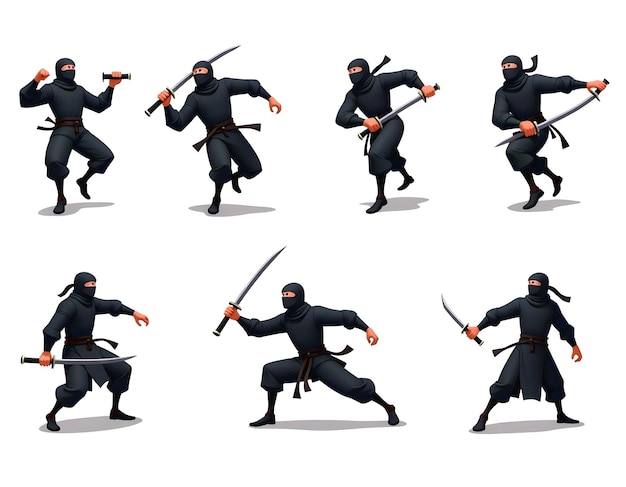 Photo seofriendly title dynamic ninja action poses stealth warrior character illustration