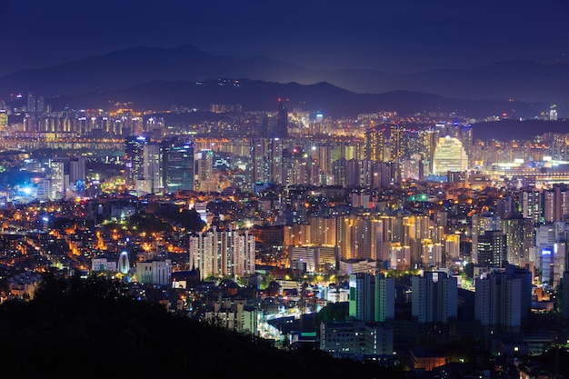 Seoul city and downtown at Night, South Korea.