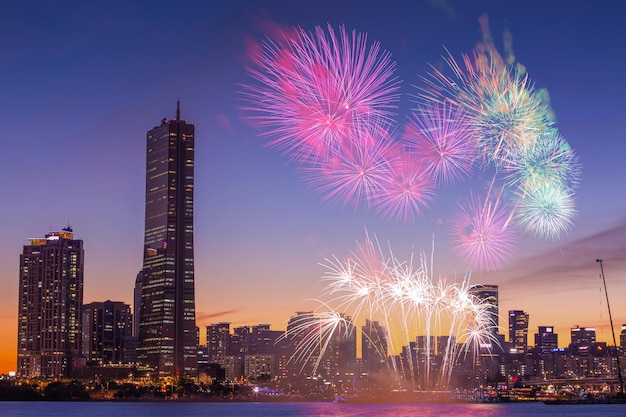 Seoul Fireworks Festival in Night city South Korea