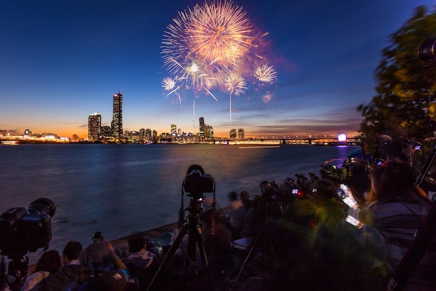 Seoul Fireworks Festival in Night city at Yeouido South Korea