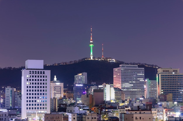 Seoul Tower with Blue Sky at night in Seoul South Korea