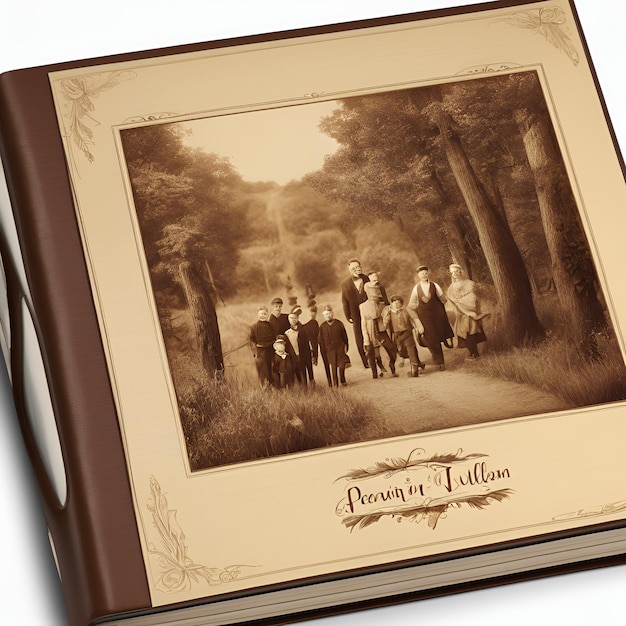 A sepia photograph album filled with family history