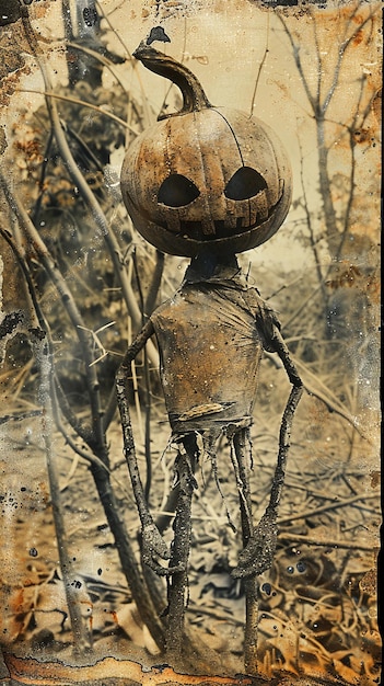 Photo sepia photograph portrait of a jackolantern