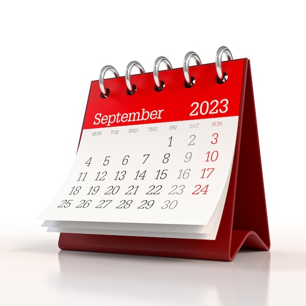 September 2023 Calendar Isolated on White Background 3D Illustration