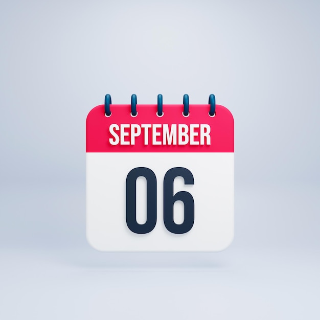 September Realistic Calendar Icon 3D Rendered September 06