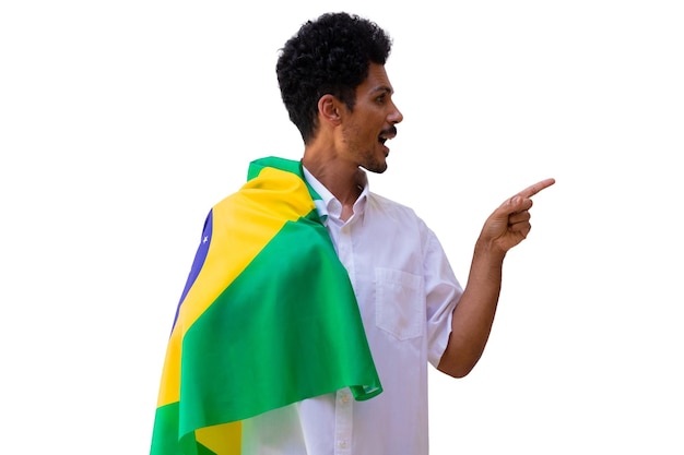 September seven Brazil Independence Day Black man holds Brazilian flag isolated