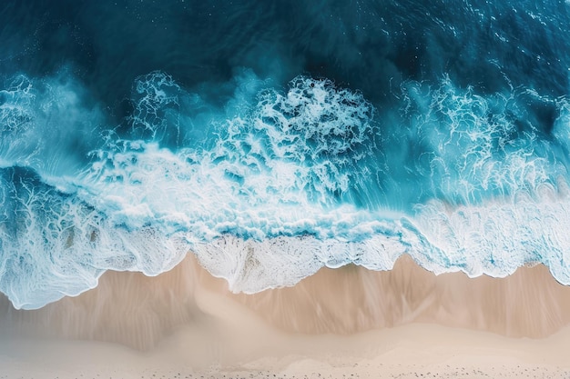 Photo serene aerial view of a beautiful sandy beach with waves and white sand