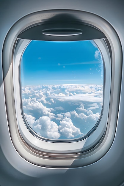 Serene Aerial View from the Airplane Window Clouds Adrift in the Boundless Sky