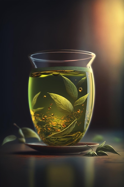 Serene Ambience with a Glass of Green Tea