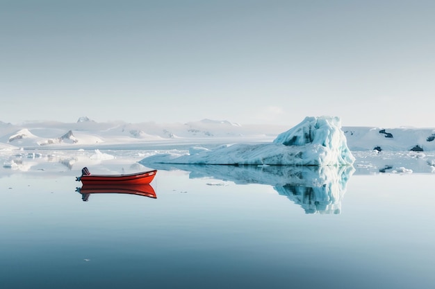 a serene arctic landscape with clear blue waters lightly