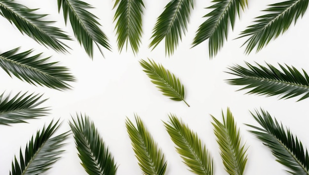 Photo a serene arrangement of green palm leaves on a white background