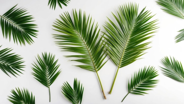 Photo a serene arrangement of green palm leaves on a white background