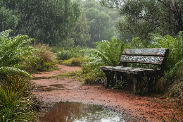 Serene Australian Bush Garden with Delicate Rain