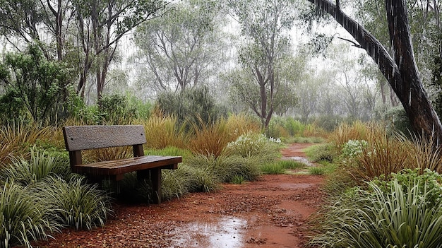 Photo serene australian bush garden with delicate rain