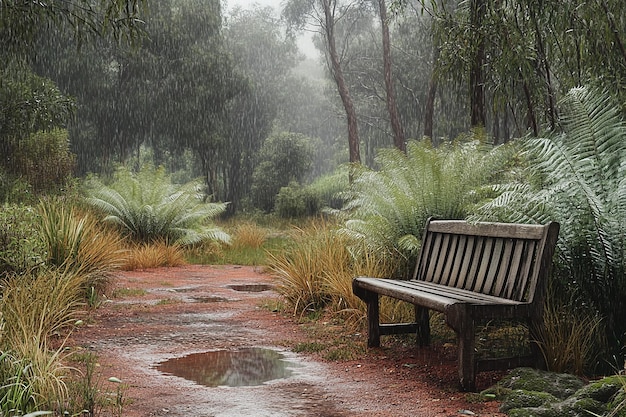 Serene Australian Bush Garden with Delicate Rain