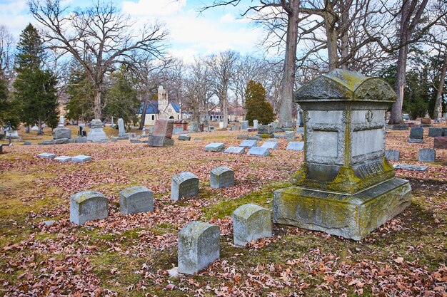 Serene Autumn Cemetery with Historic Monuments Lindenwood EyeLevel View