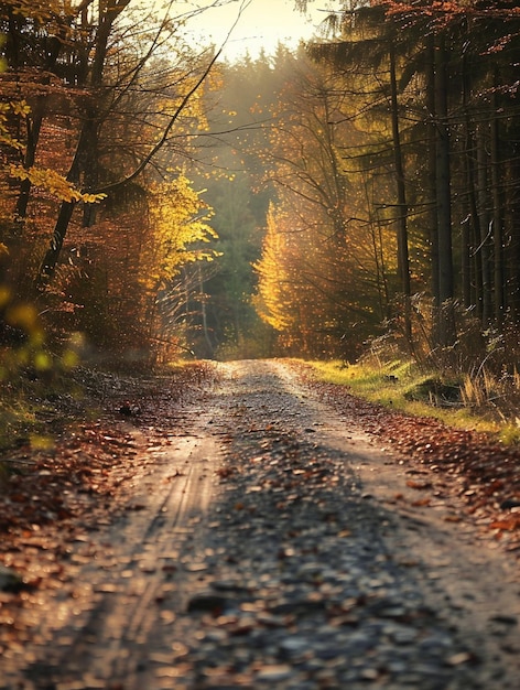 Serene Autumn Forest Pathway at Sunset