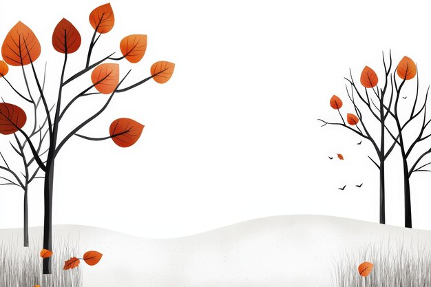 Photo a serene autumn landscape featuring bare trees and orange leaves against a white background embodyin