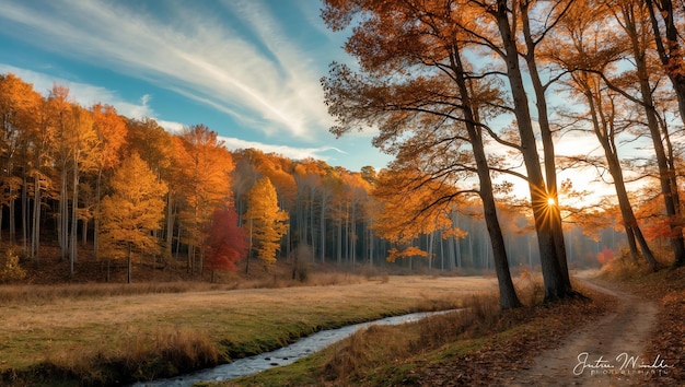 Photo serene autumn landscape with vibrant foliage