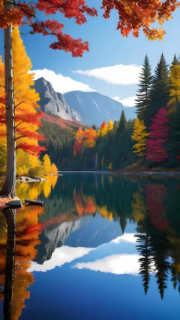 Serene Autumn Reflections in a Mountain Lake wallpaper background