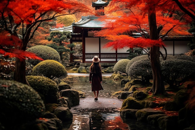 Serene Autumn Stroll in Kyoto's Traditional Temple Garden