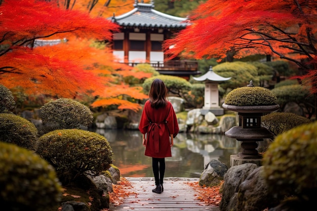 Serene Autumn Stroll in Kyoto's Traditional Temple Garden