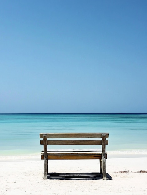 Photo serene beach bench with ocean view tranquil coastal escape