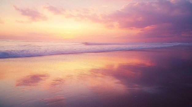 Photo serene beach horizon at dawn with soft pastel reflections