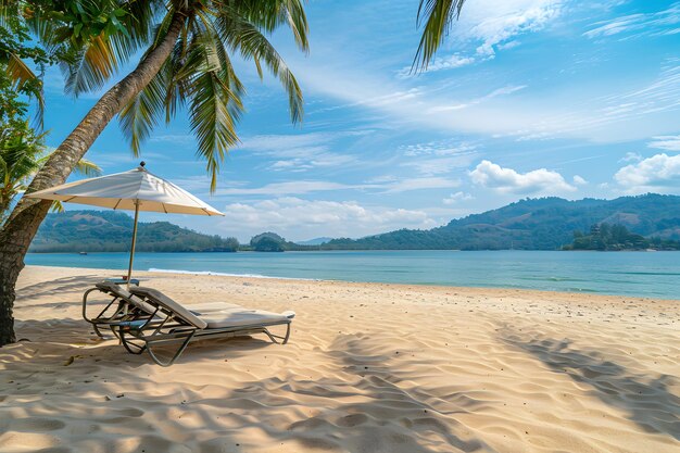 A serene beach scene in Thailand with white chairs