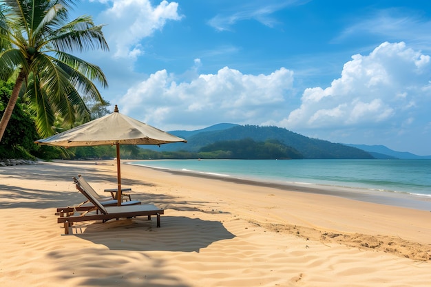 A serene beach scene in Thailand with white chairs