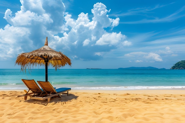 A serene beach scene in Thailand with white chairs