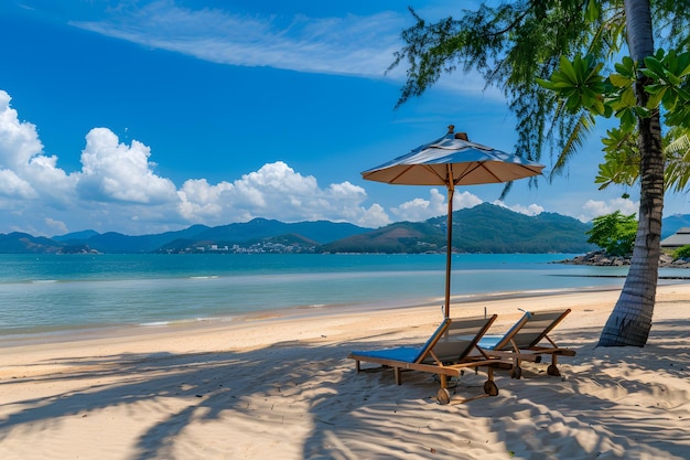 A serene beach scene in Thailand with white chairs