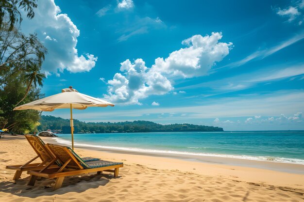 A serene beach scene in Thailand with white chairs