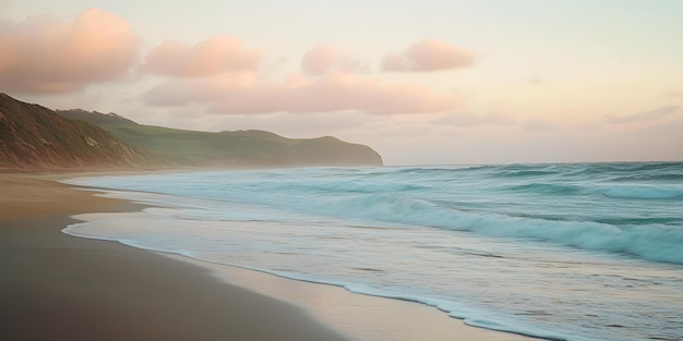 Serene beach at sunrise with gentle waves