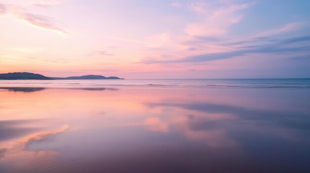 Photo a serene beach at sunset reflecting vibrant colors on calm waters