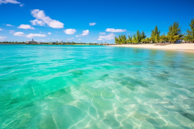 Serene beach with crystal clear blue water and soft sandy shore