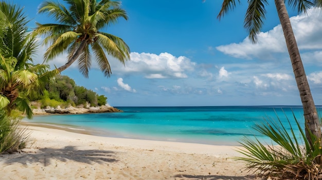 A serene beach with turquoise waters and gentle waves