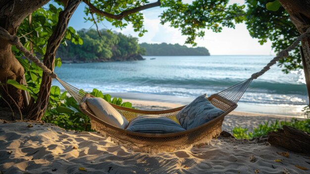 Serene Beachside Hammock Oasis Tranquil Ocean View Photography with Canon EOS 90D