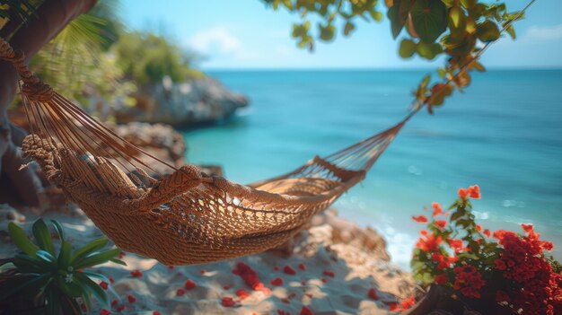 Serene Beachside Hammock with Ocean View Relaxing Seaside Atmosphere Photography with Canon EOS 90D