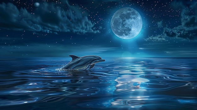 Serene Beauty of a Dolphin Swimming Under a Tranquil Sea