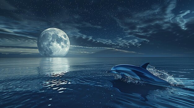 Serene Beauty of a Dolphin Swimming Under a Tranquil Sea